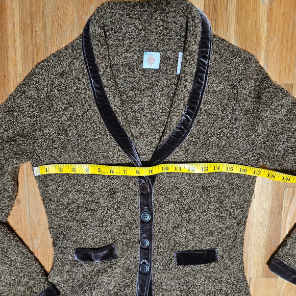 Anthropologie HWR Brown Boucle Cardigan Blazer M Velvet Trim Wool Blend - Picture 10 of 13